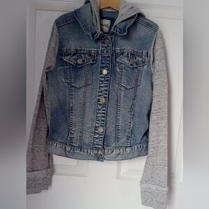 Mudd Girls Denim Jacket with Gray Hooded Sleeves